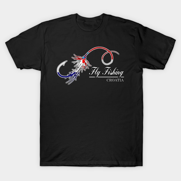 Fly Fishing Trout and Outdoor Lover | Croatia Flag Fly T-Shirt by Cedinho